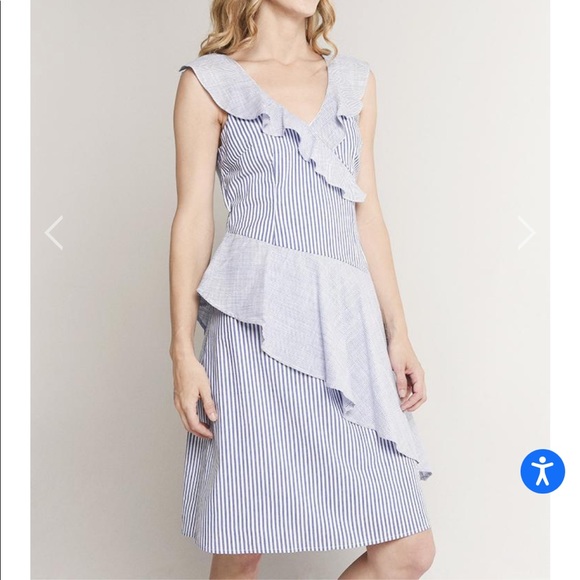 COLLECTIVE CONCEPTS Sleeveless Blue and White Striped Dress with Ruffles - Picture 10 of 15